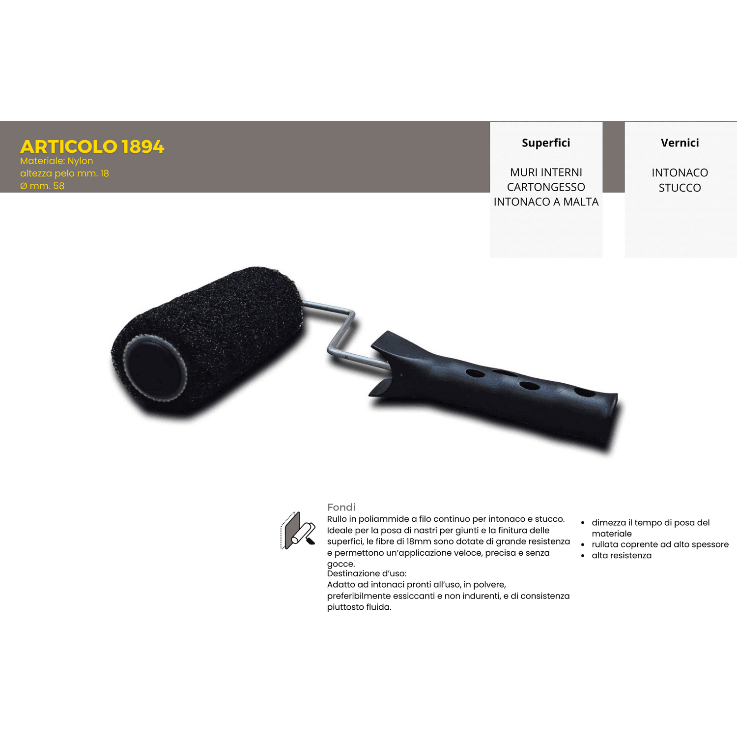 Art. 1894 Rullo Nero per Stucco cm 23